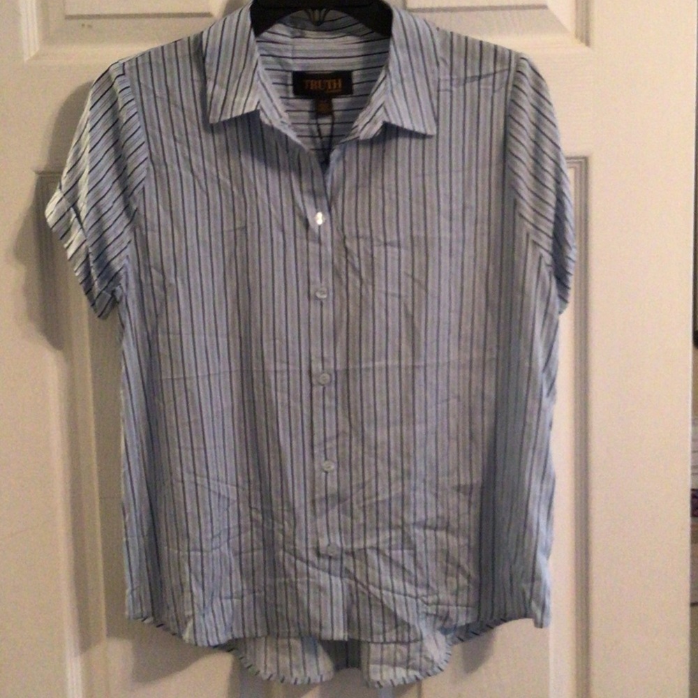 Truth by Republic Light Blue Striped Casual Button-Down Shirt